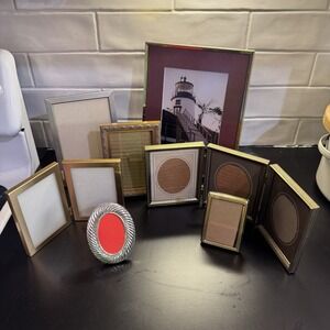 Lot of 7 VTG  Ornate Gold Silver  Metal Brass Embossed Picture Frames MCM Asst